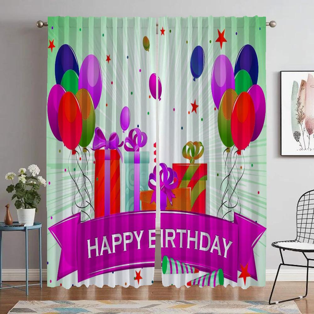 Happy Birthday Partition Home Interior Curtains for Living Room Blackout Curtain Tulle for Bedroom Halloween Decoration Shades