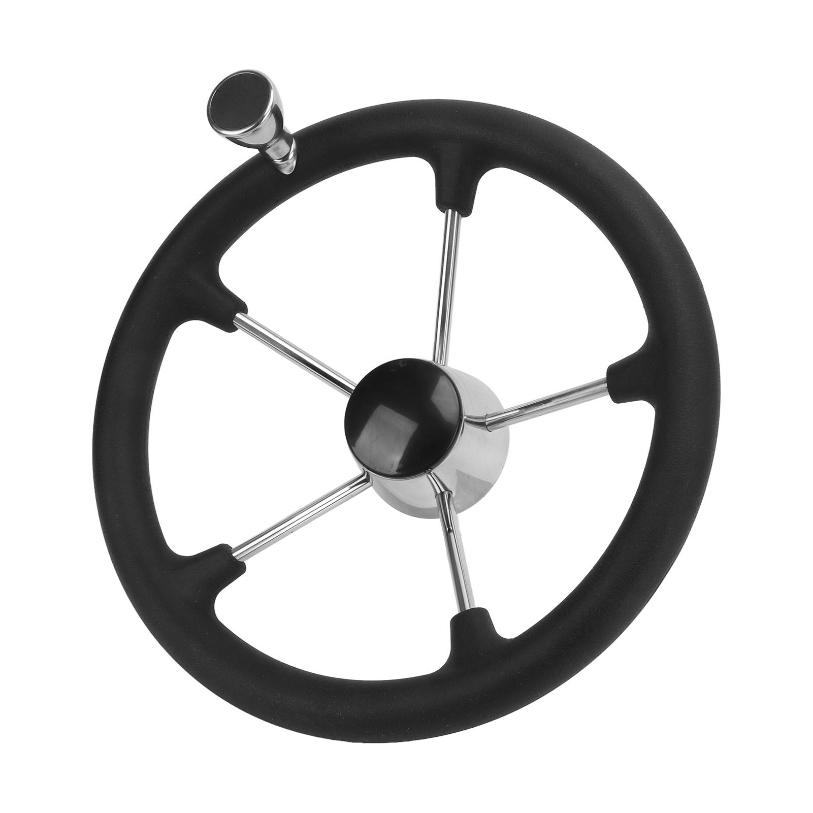 

13.5in Boat Steering Wheel 5 Spokes Black Foam Grip Knob Rust Resistant for Marines Yachts