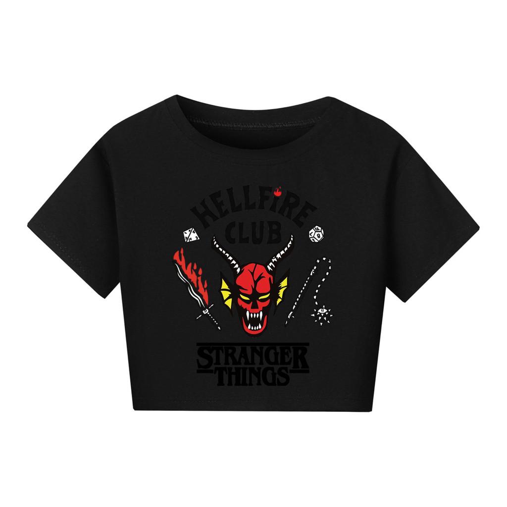 5253 Kids Girls Stranger Print Short Sleeves Short Styles Cotton T-Shirt