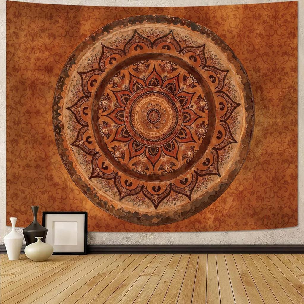 Boho Mandala Tapestry Wall Hanging Hippie Bohemian Floral Flower Medallion Tapestry Aesthetic Large Vintage Black Red Indian