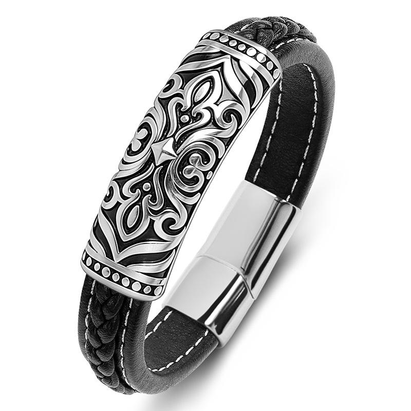 2026 Классический Тотем Рельефные Ювелирные Изделия, Мужской Локомотив Винтажный Кожаный Браслет 19.5CM