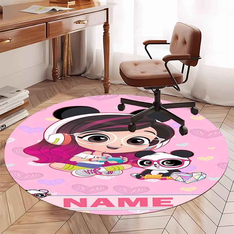 Custom Name Luluca Panda Printed Round Rug Carpet Chair Rug Area Rug Entryway Doormats,for Office Chair Living Room Bedroom Kitchen Room.