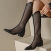 Trendy Long Boots 2024 New Summer Hollow Breathable Thin Mesh Solid Color Temperament Women's Shoes Zapatos Mujer Platform Boots
