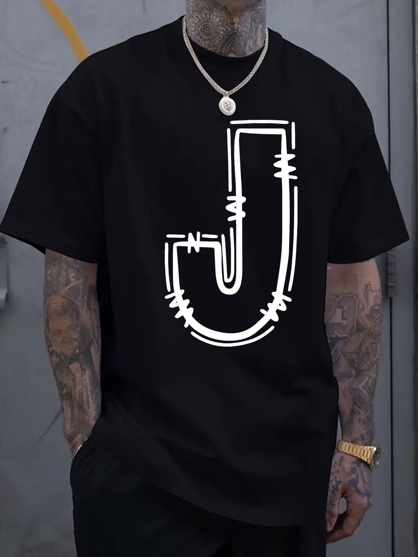 

[ Повседневная футболка] Дышащая мужская повседневная футболка - стильный принт с буквами J, удобная посадка для весны и лета XXXXXL чёрный