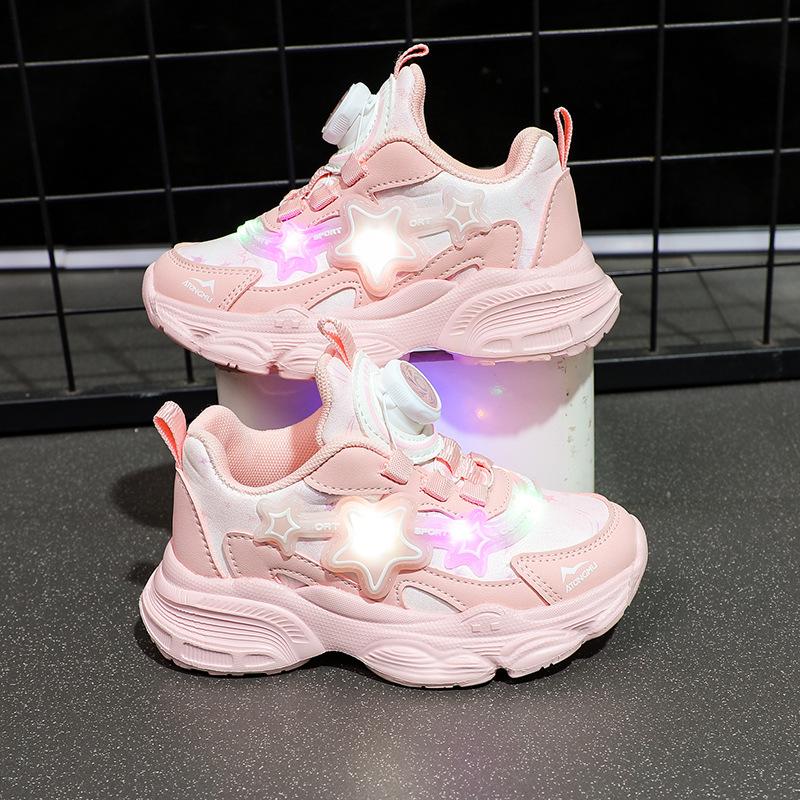 

Girls light-up shoes, new button shoes, children s spring and autumn girls sneakers, solid-soled princess dad shoes 24Inner Length14.8centime