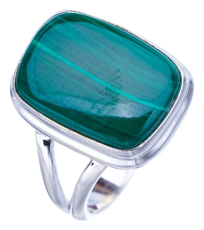 

StarGems® Natural Malachite Handmade 925 Sterling Silver Ring 7.75 F2138