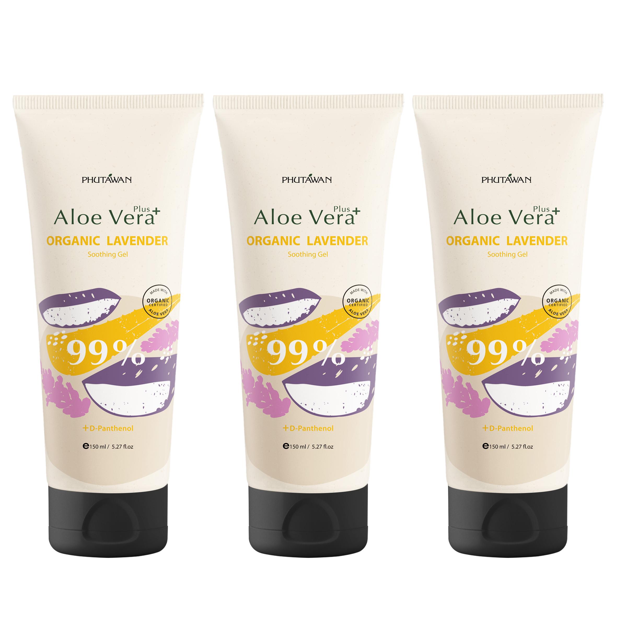 Phutawan Aloe Vera Csepp gél organikus levendula illóolajjal, parfüm nélkül, 150 ml. 150 ml. x 3 pcs white