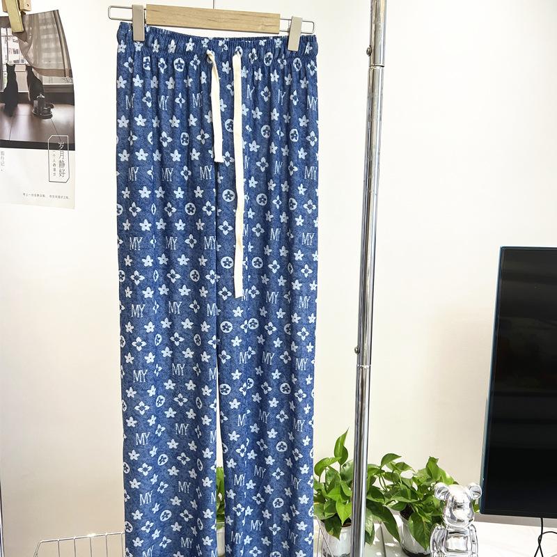 2025 Summer Fashion Imitation Denim Straight Cool Trousers High Waist Hundreds Of Thin Wide-legged Trousers Loose Thin Ladies Casual Trousers