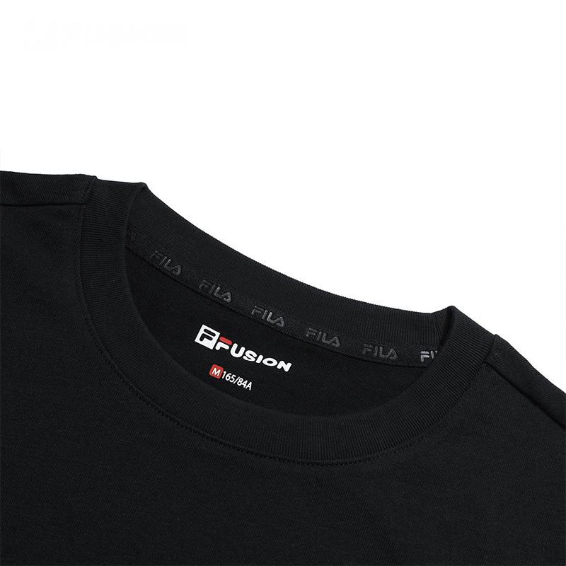 FILA Fusion Street Series Letter Print Casual Knit Short Sleeve T-Shirt Women Tops Deep-Black T11W321107F-BK