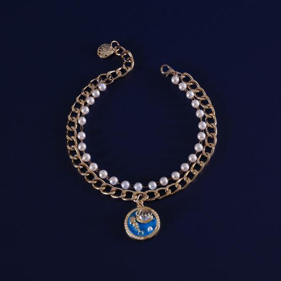 Faux Pearl Pet Necklace for Cats Dogs Adjustable Double-Layer Cat Collar with Ocean Theme Pendant for Wedding Birthday Accessory