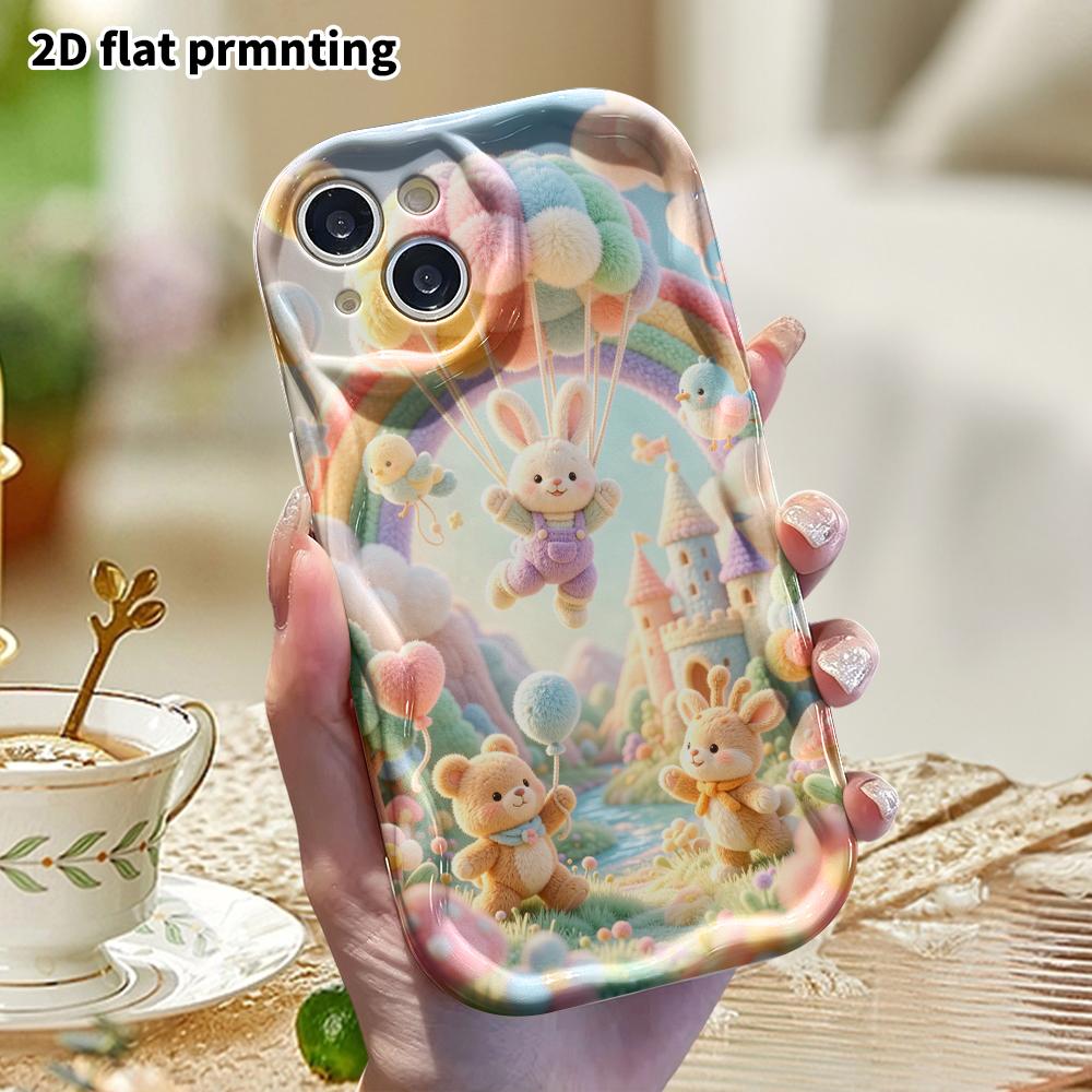 Phone case: 2D flat, suitable for iPhone 18, 17, 16, 15, 14, 13, 12 Pro protective cases, hot air balloon little bunny flying, perfect Christmas and H