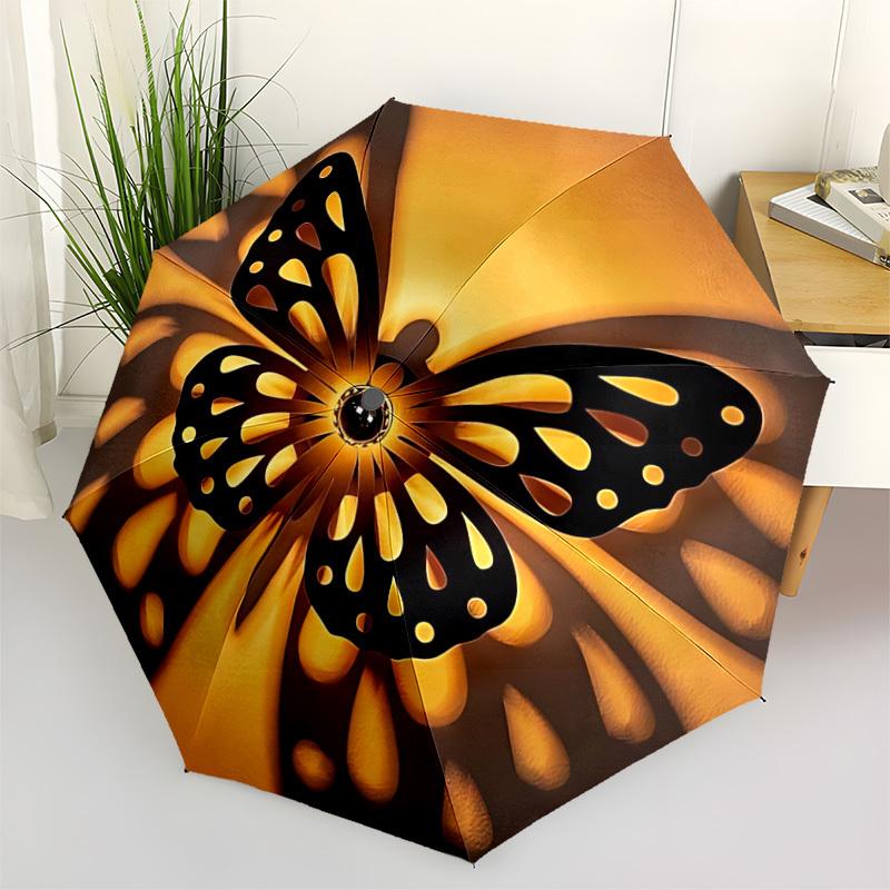 1pc Golden Butterfly Decor Folding Umbrella, Durable, Suitable for Outdoor Activities or Rain, Suitable for Commuting Yy251027091