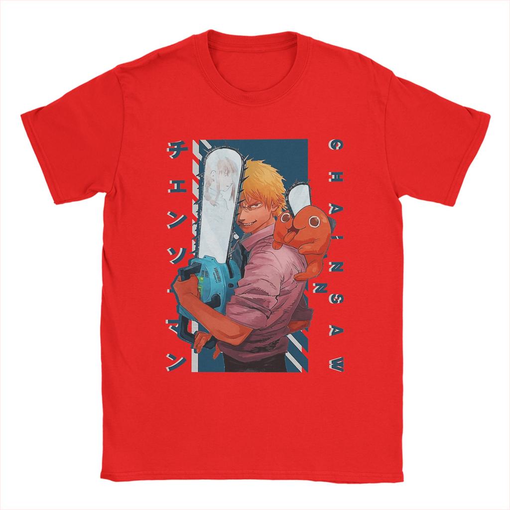 Vintage Denji And Pochita Chainsaw Anime T-Shirts Men Crew Neck 100% Cotton T Shirts  Short Sleeve Tee Shirt Gift Idea Clothing