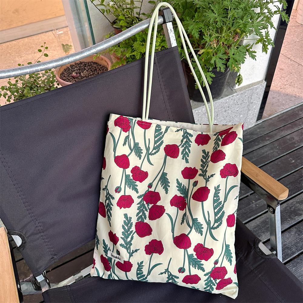 Trendy Floral Canvas Tote Bag For Students And Vacation Large Capacity Handbag