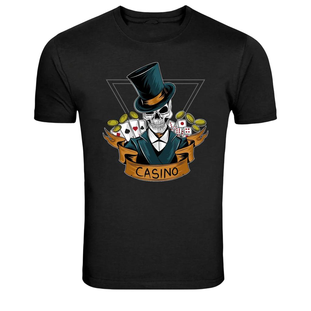Casino Skull Gambler Poker Dice Graphic T Shirt Gambling Tee
