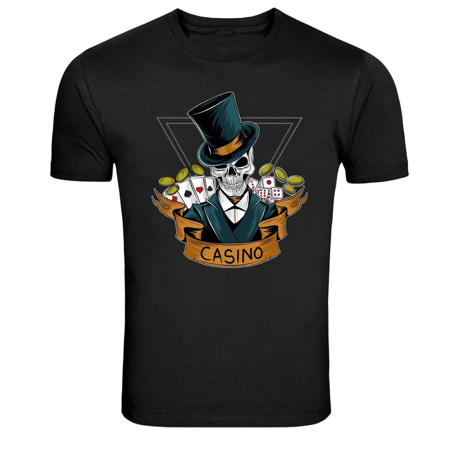 Casino Skull Gambler Poker Dice Graphic T Shirt Gambling Tee L