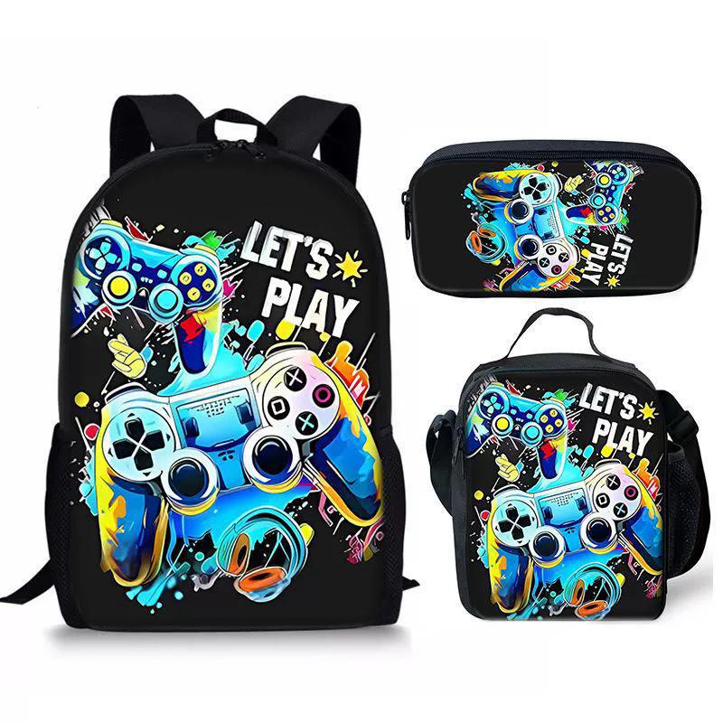 Spielkonsolen-Schülerrucksack D-made Dreiteiliges Paket, Federmäppchen, Bedruckter Rucksack, Rucksack