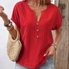 Summer Casual Short Sleeve V Neck Button Down Solid Color Women Shirt Top