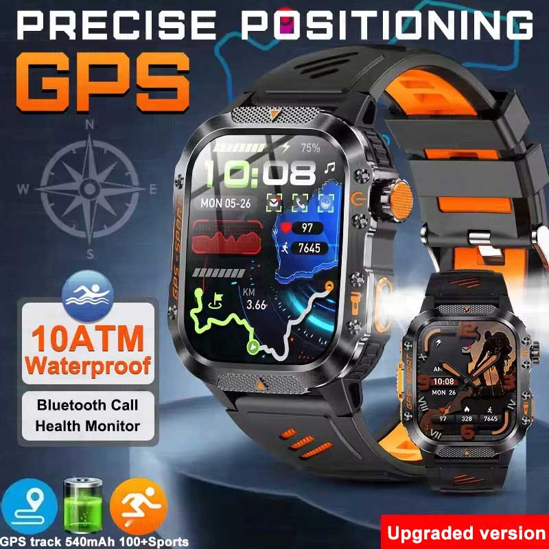 Vojenské chytré hodinky s vestavěným GPS, kompasem, výškoměrem, vodotěsností 3ATM IP69K, AMOLED displejem, Bluetooth voláním, 2,01" chytré hodinky pro Android a iOS