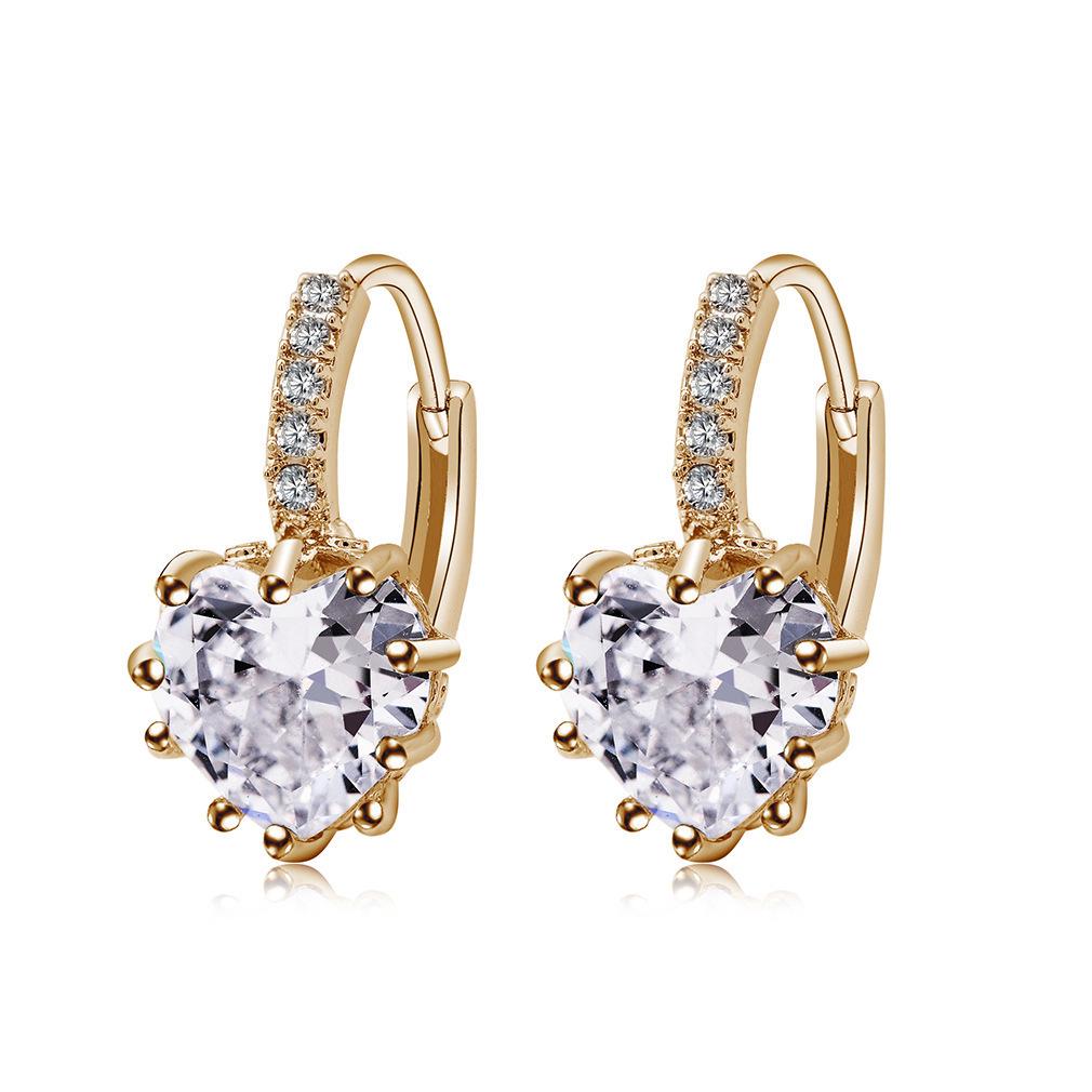 New European & American Fashion Earrings with AAA Zircon - Peach Heart Multi-Color Style