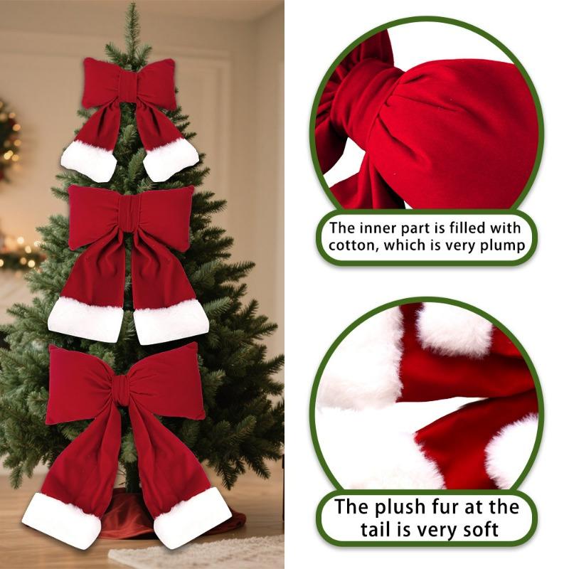 Flannel Christmas Bow Decoration Soft Touch Velvet Holiday Hanging Ornament for Xmas Tree Wreaths Gifts Party Fireplace Mantel