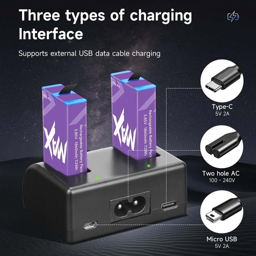 Rechargeable Battery Gopro Max Extra Battery 1860mAh Gopro