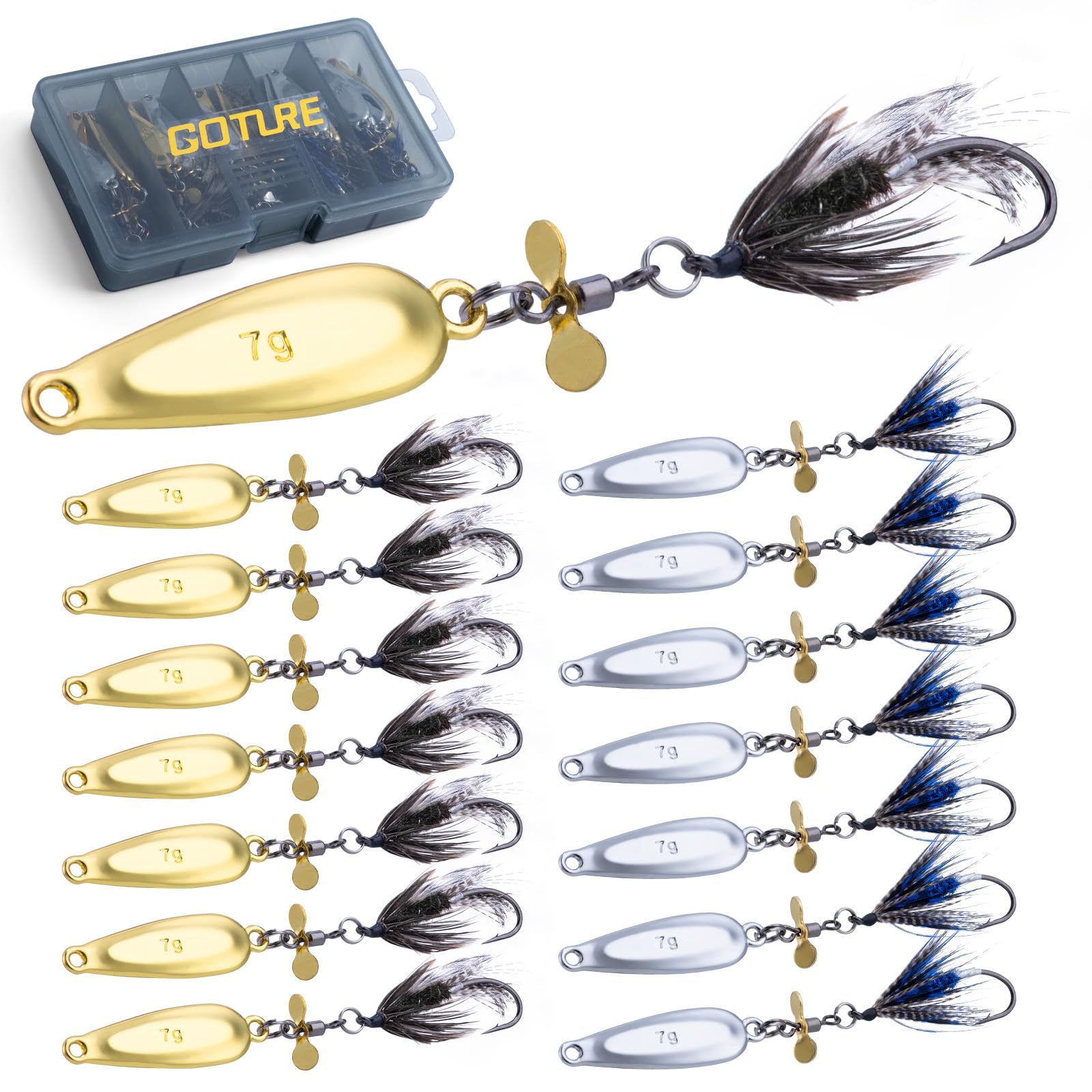

Goture Complete Rig with Wet Fly and Blade - Exceptional Casting Distance - Peacock Feather Vibration Lure - Ideal for Streams, Coastal Fishing, Manag