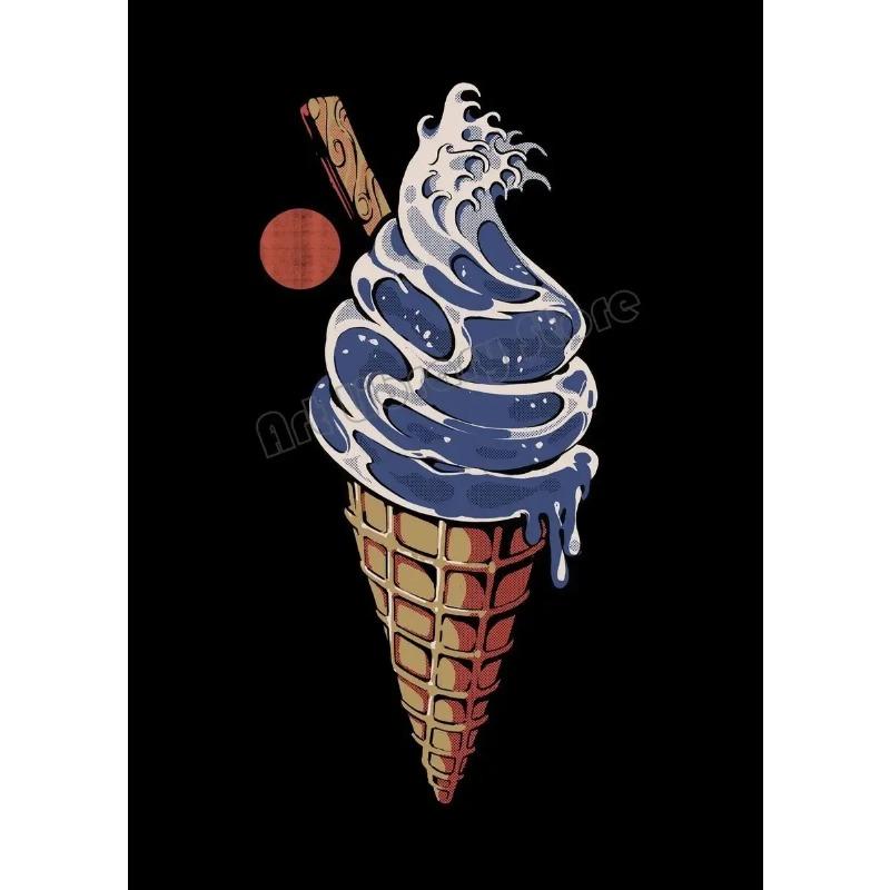 

Японская еда Укиё-э Рамен Чаша Мороженое Океанская волна Настенный Арт-Плакат Картина на Холсте Настенные Картины Декор Для Домашней Гостиной 21cm×30cm NoFrame