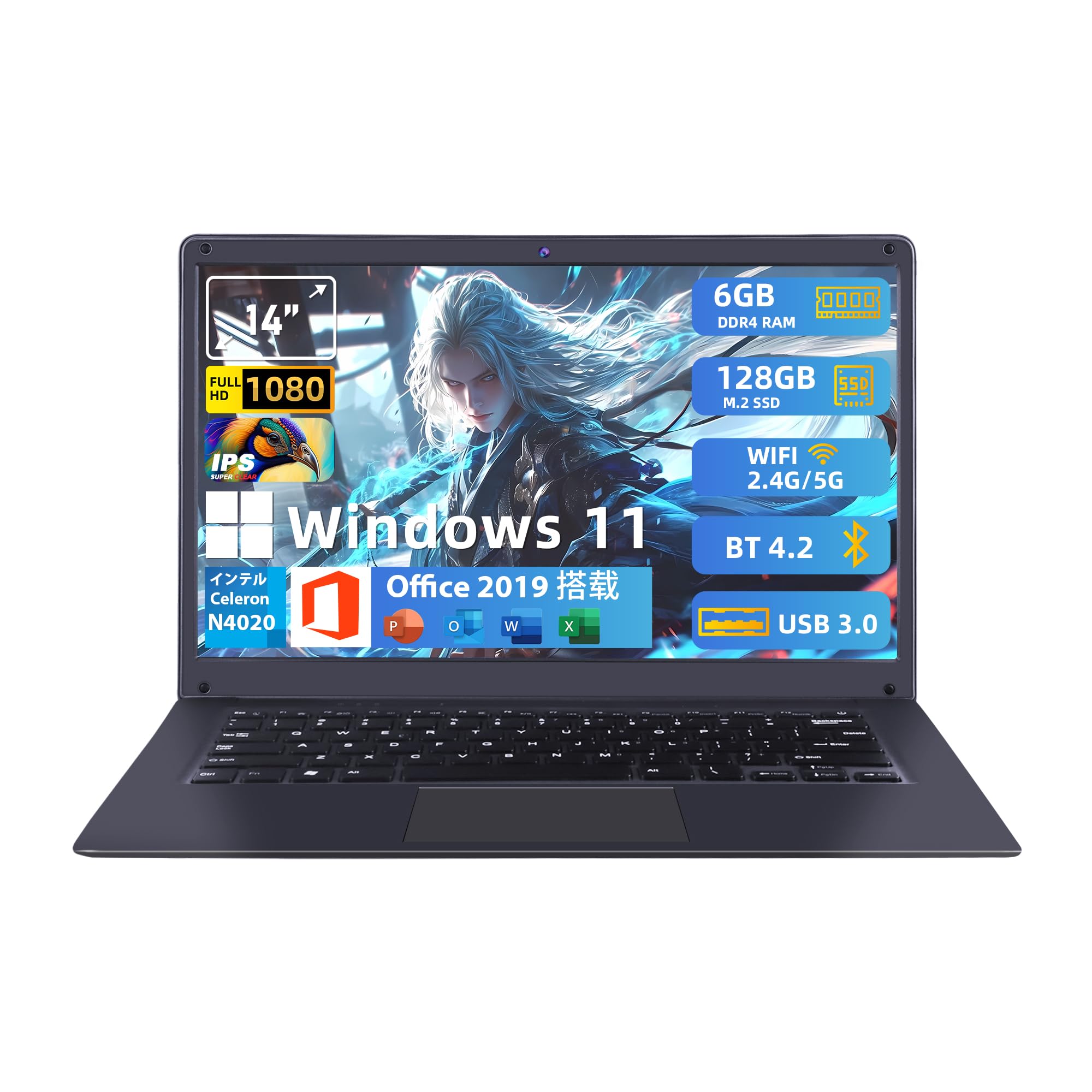 

Yijowi Офісний 2019 1920x1080 IPS Windows 11 Тонкий Intel Celeron 6GB 128GB 5G Mini HD USB для Онлайн-роботи та Перегляду Відео Ноутбук, 14-дюймовий, чорний