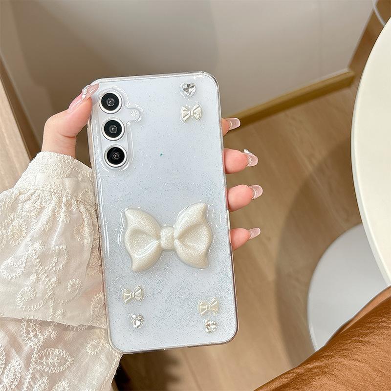 

For Samsung A55 Bow Phone Case S25ultra Glue Transparent Rhinestone S24plus Protective Cover for Women For Samsung S24FE