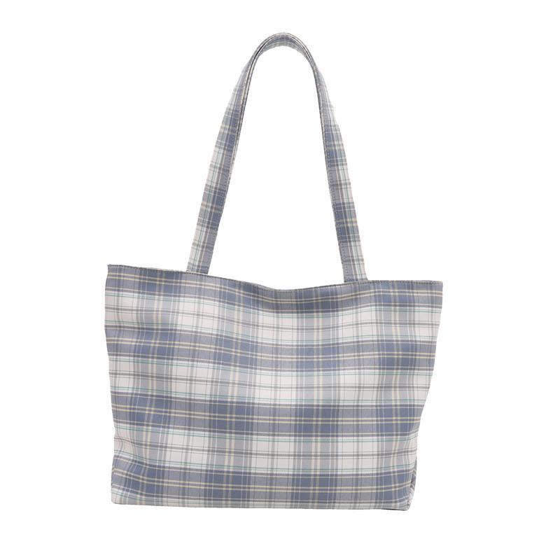 Stylish Colorblock Plaid Tote Bag For Women In Pink Blue And Purple For Everyday Use