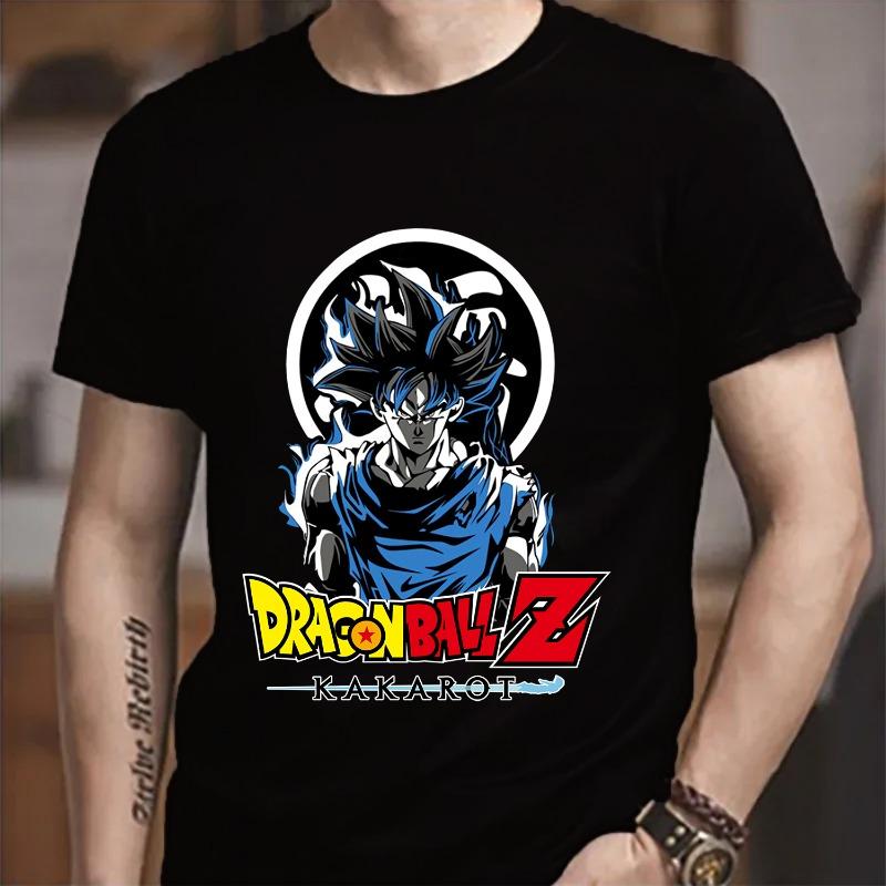 Camiseta Dragon Ball Goku Moda para Homem Adulto Roupas de Anime Unissex Gola Redonda Manga Curta Moda Preta Algodão Camiseta Top Presente