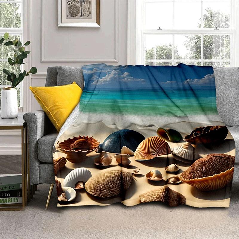 3D Starfish Beach Shell Sea Star Sand Blanket,Soft Throw Blanket for Home Bedroom Bed Sofa Picnic Travel Office Cover Kids Gift