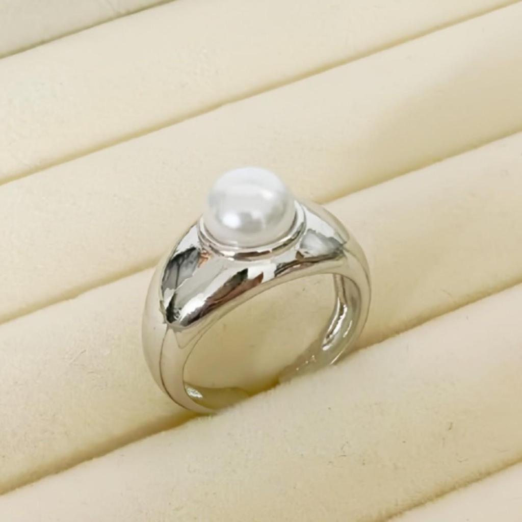 Korean Pearl Wide Band Adjustable Ring - Women's Elegant Versatile Design