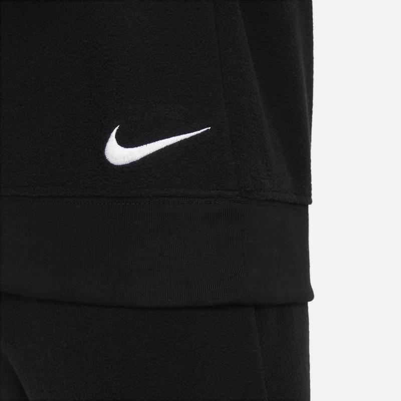 Nike Casual Sports Suit Swoosh Color Block Pattern Spliced Round Neck Long Sleeve Top Logo Design Cuffed Pants Kids Suit Black FD5038-010