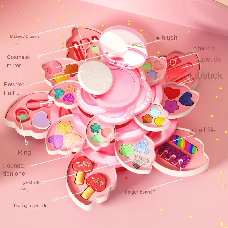 Coffret de maquillage pour enfants, jouets cosmétiques à ouverture rotative pour petites filles, ensemble de maquillage de princesse pour améliorer la créativité et l'imagination