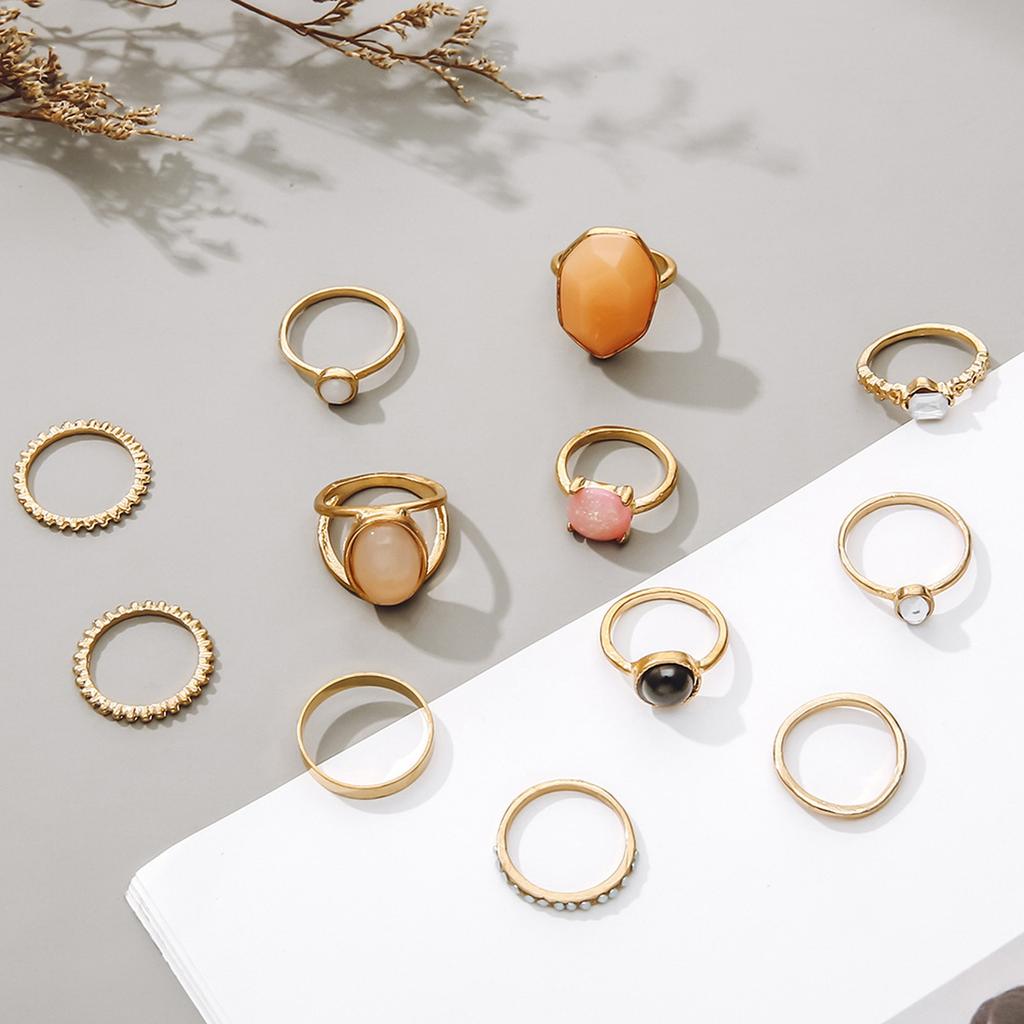 Fashion Women's 12 Piece Ring Set - Ladies Ring  Metal Ring Glossy Ring  Metal Ring Holiday Gift