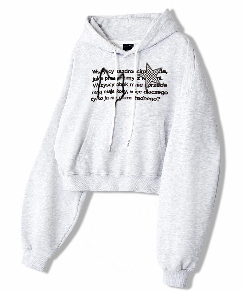 Under Off Women S Relaxed Polish Cat S Lettering Crop Hoodie White Melange White Melange/F