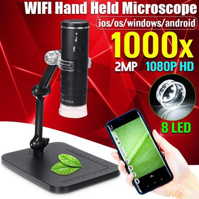 1000X 2mp Microscope Digital WIFI Microscope Magnifier 8 LED Camera with Stand for Wireless Smartphone Monitor