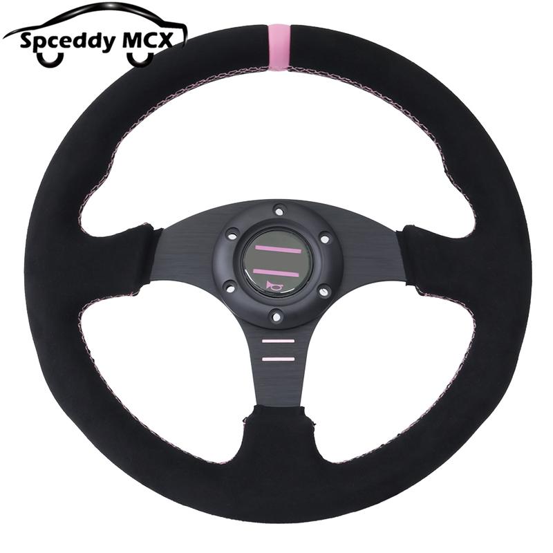 Spceddy MCX Pink Suede Steering Wheel 13inch 330mm 14inch 350mm Flat Racing Sport Real Leather Steering Wheel Universal