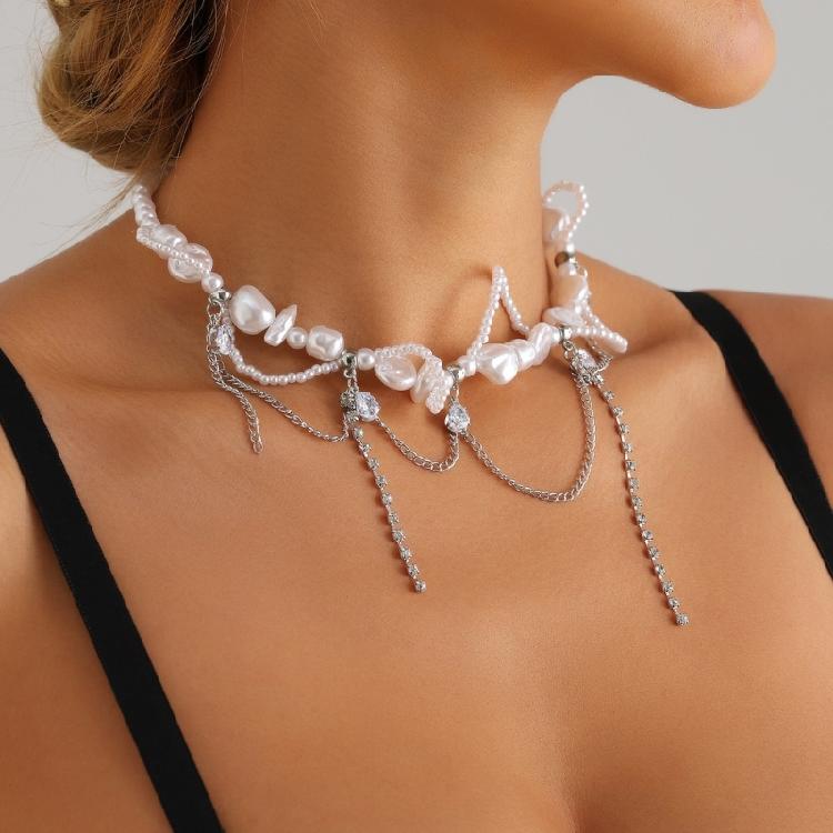 Auffällige Perlenkette Stern-Halskette Mädchen Einfacher Imitationsperlen-Choker