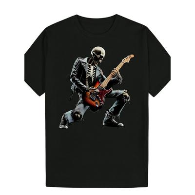 Taglie europee 1 pz T-shirt Estiva da Uomo con Fantasia Girocollo Design Scheletro Rock Star Nero Chiaro Abbigliamento Casual Lavabile in Lavatrice