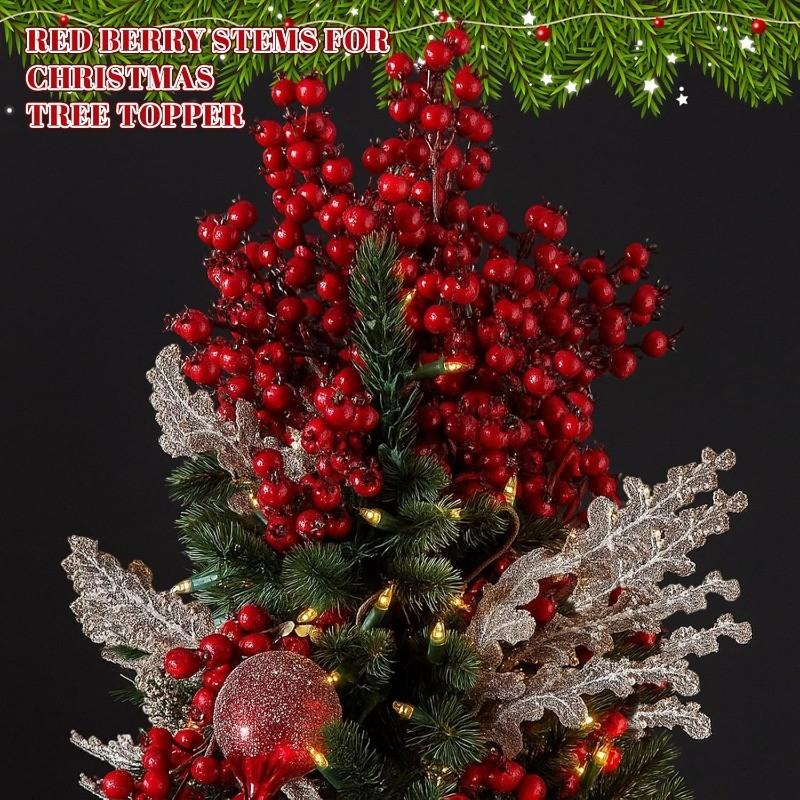 2Pcs Artificial Red Berry Bouquet Stem Fake Plant for Christmas Tree Decoration Home Decor New Year Gift Navidad Party Supplies