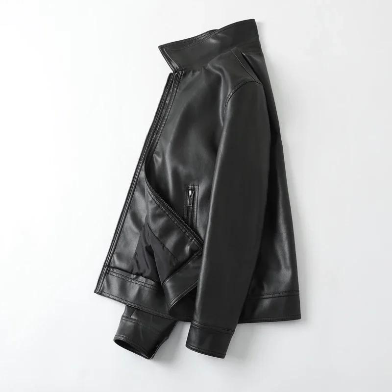 Men Bomber Leather Jacket Anti-Wind Lapel Solid Casual Slim Fit Jacket Coats Fashion Motorcycle Pu Leather Jacket