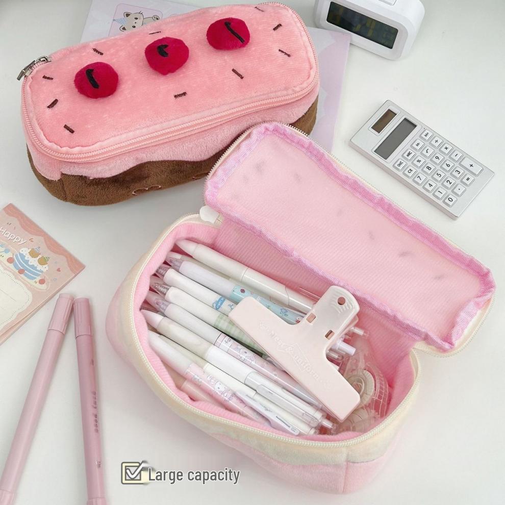 Korean Style Cherry Cake Pencil Case - Large Capacity Girly Stationery Box