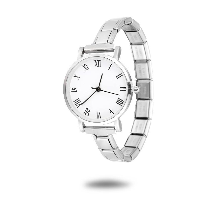 1PCS DIY Square Round Simple Watch Men Women's 9MM Width Italian Elastic Charm Stainless Watch Header Linker Bracelet Gifts