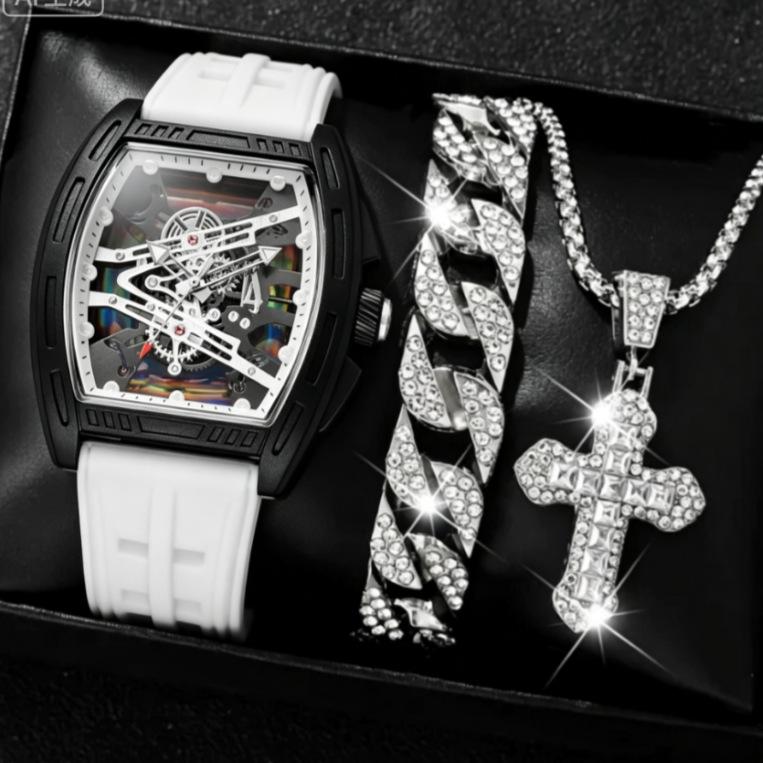 Geneva Men's Steel Band Fashion Calendar Wristwatch - Bestseller Personalized Business Set