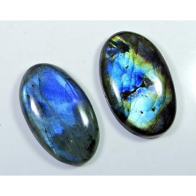 2 Pcs Natural Multi Labradorite Oval Cabochon Loose Gemstone 26X42-24X40 MM SK-1236