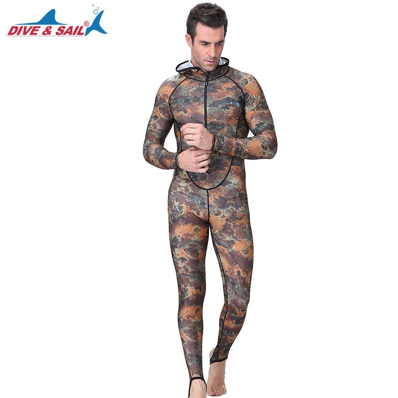 Mens Camo Full Body Rash Guard With Hood Zipper UV Protection Dive Suit Snorkeling Surfing Swimming