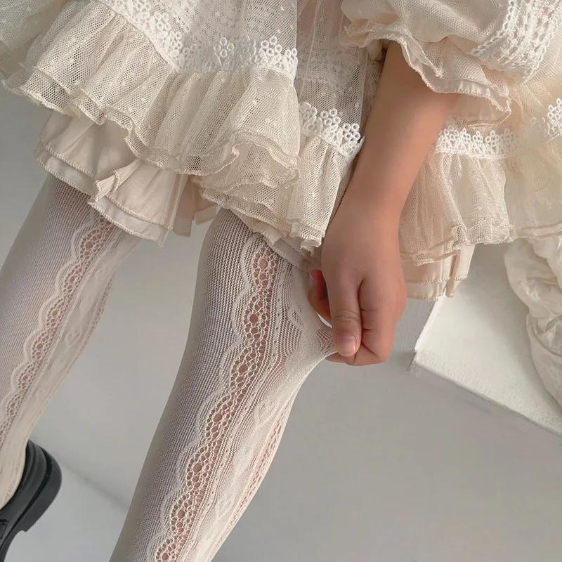 New Summer Girls Tights Pure Cotton Breathable Mesh Beige White Black Children Princess Pantyhose Lolita Leggings For 2-12Y